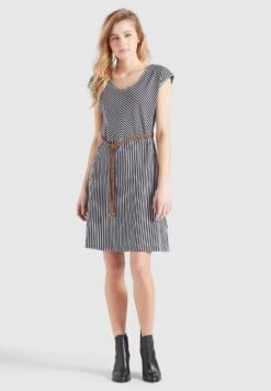 Khujo Leifa - Jurk - Dunkelblau-Weiß Gestreift -Khujo fb1a0eb46bf8452b84f50535030081ef